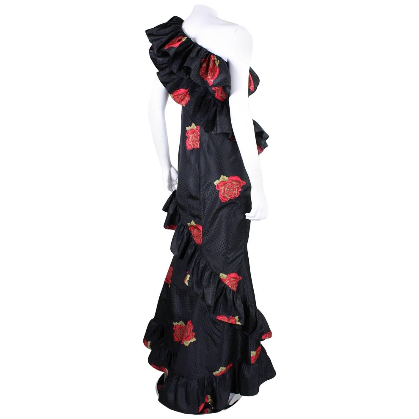 Vintage Silk Gown with Ruffled Detailing