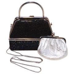 Judith Leiber Black Swarovski Crystal Purse Handbag Minaudiere Evening Bag
