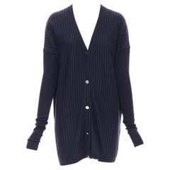 THE ROW navy blue pinstripe silver mirrored button long length cardigan XS
