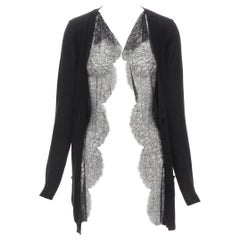 VALENTINO black wool cashmere silk lace midlayer long length cardigan S