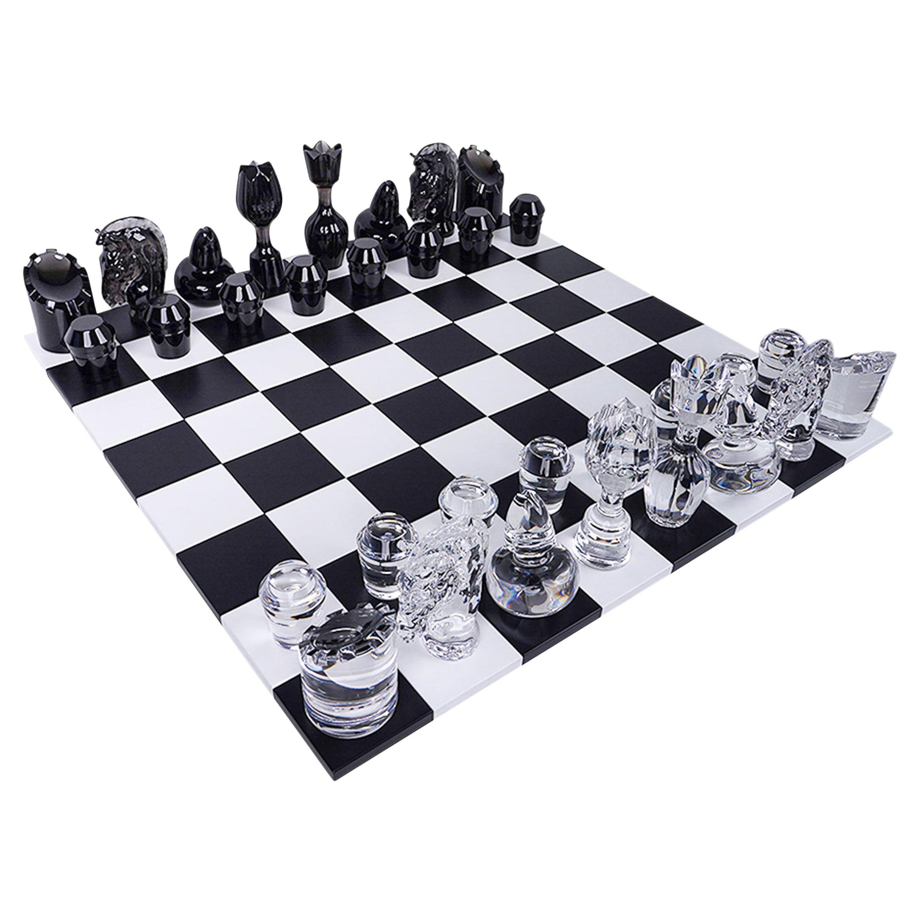 Hermes Saint-Louis Chess Game Jeu Flannel-Grey with Clear Crystal and Wood