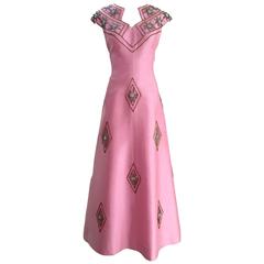1960s Pink Silk  beaded gown