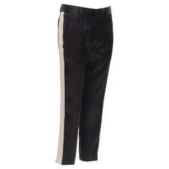 HAIDER ACKERMANN black rayon silk dusty pink grosgrain trimmed cropped trousers 