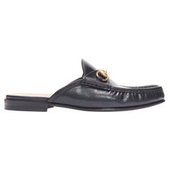 Neu GUCCI Quentin Nero schwarzes Leder mit goldenem Horsebit-Schlicker auf Loafer UK11 US12 EU45