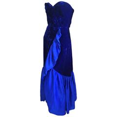 Scaasi Bergdorf Goodman Blue Velvet Evening Gown