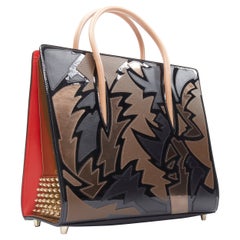 Neue, neue CHRISTIAN LOUBOUTIN Paloma, große, schwarze, gemischte Patchwork-Gold-Gusset-Tasche 