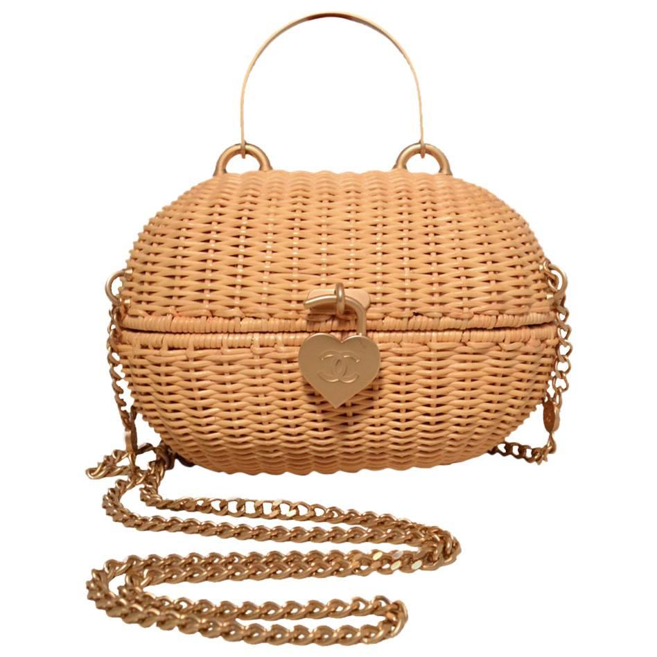 Chanel Tan Wicker Rattan Basket Shoulder Bag 