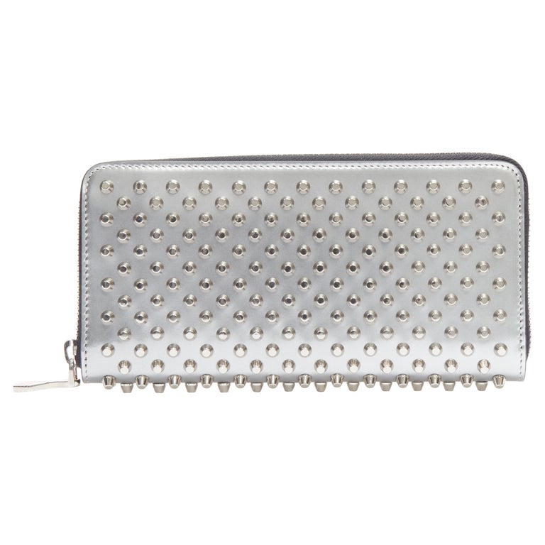 new CHRISTIAN LOUBOUTIN Panettone metallic silver spiked continental long  wallet at 1stDibs