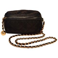 Chanel Vintage Black Quilted Satin Shoulder Bag