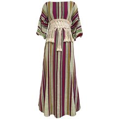 1970s cotton macrame stripe maxi dress