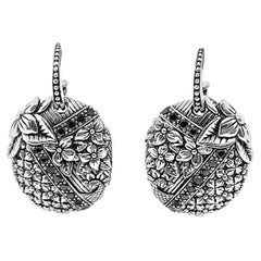 Kyoto Black Diamond & Engraved Sterling Silver Earrings