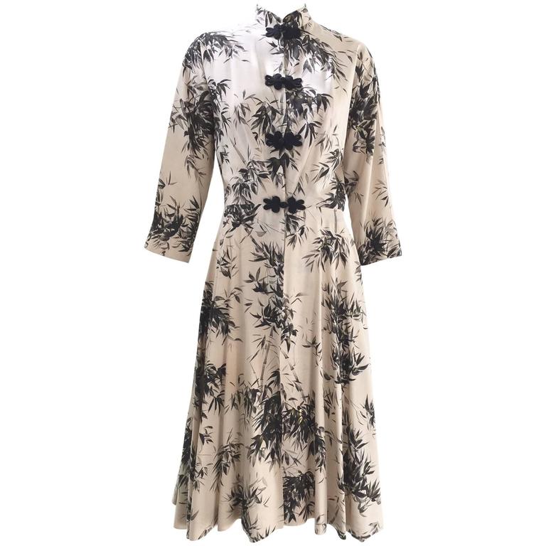 1940s Gladys williams honolulu cotton bamboo print robe dress at 1stDibs