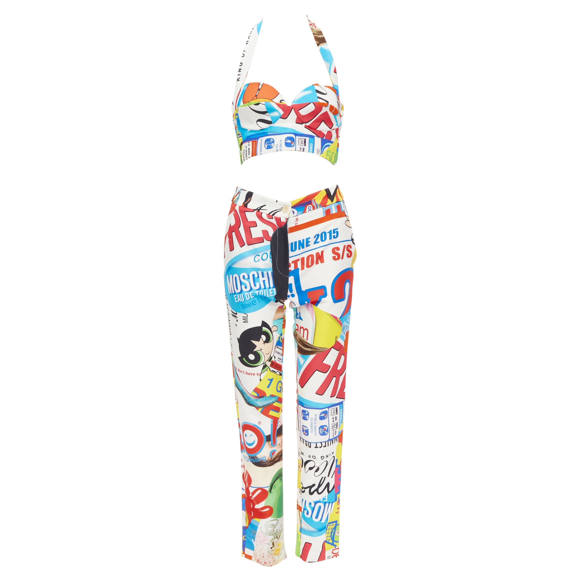new MOSCHINO Couture! Runway Y2K Powerpuff girls pop print bustier pants set IT3 For Sale