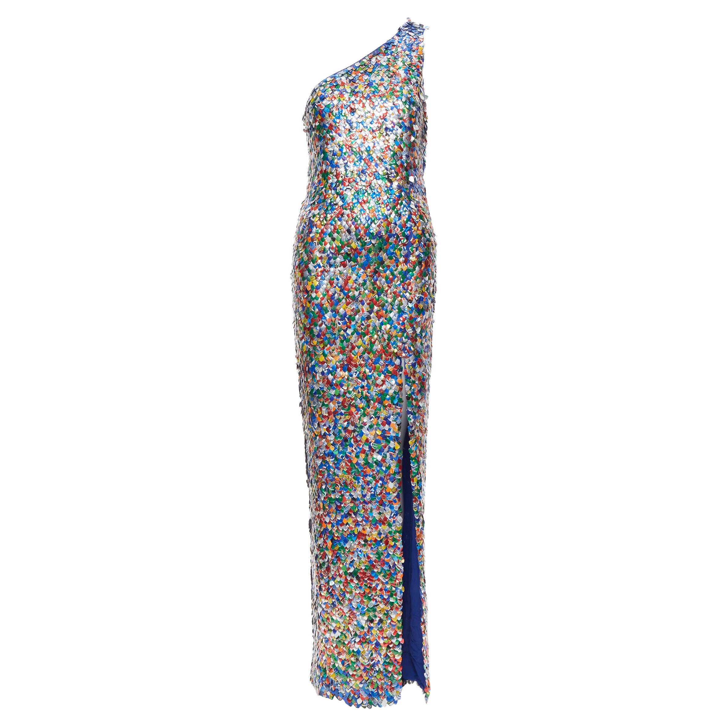 rare MOSCHINO Couture! runway blue aluminium can paillette embellished one