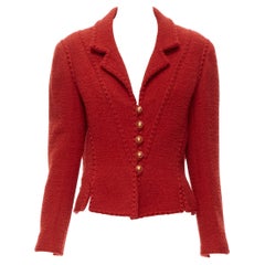 CHANEL Vintage 93A red boucle tweed boned corset structured braided CC jacket 