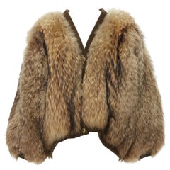 HERMES 1980s brown raccoon fur printed fur scarf lining jacket FR42 L