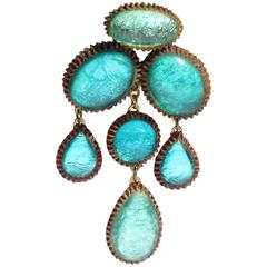 Turquoise Blue Talosel Pin Brooch executed by the workshop of Line Vautrin 3