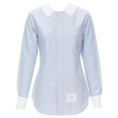 THOM BROWNE blue cotton white Tromp Loeil collar slim fit shirt IT40 S