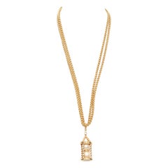 vintage CHANEL 1970's gold-tone Pearl Hourglass pendant double chain necklace