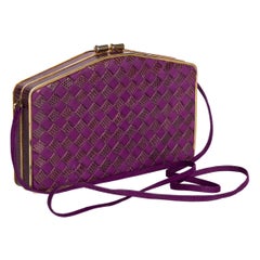 Vintage Bottega Veneta Purple Suede & Lizard Intrecciato Convertible Clutch Bag 