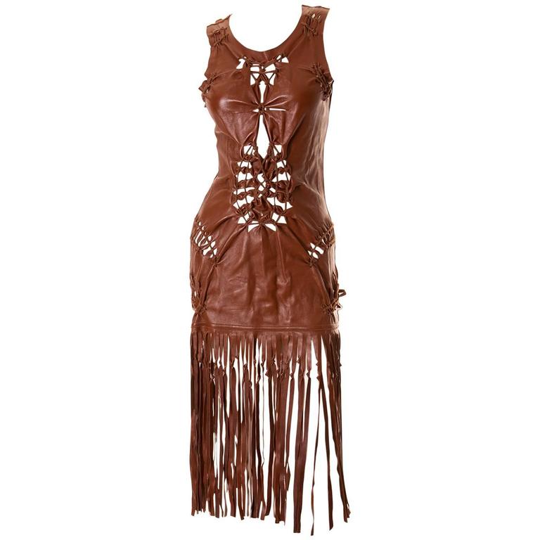 Jean Paul Gaultier Cut out Leather Fringe Dress at 1stDibs
