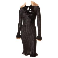 Retro Jean Paul Gaultier Sheer Faux Fur Knit Dress