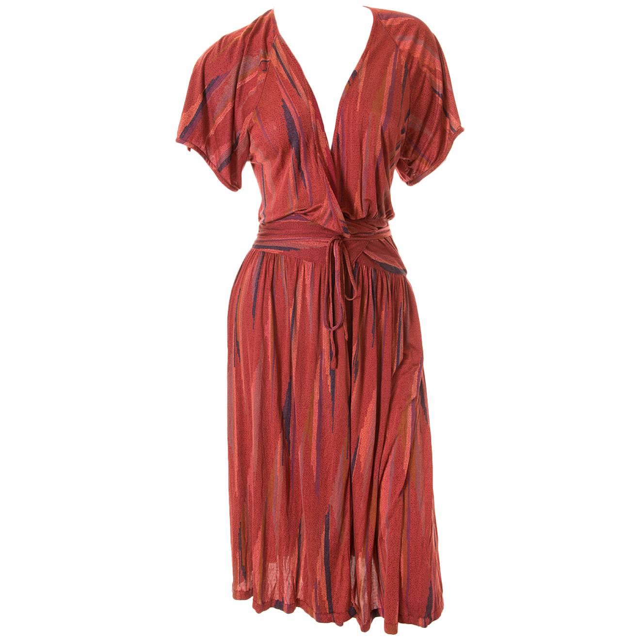 1970s Missoni Silk Plunging Draped Wrap Dress For Sale