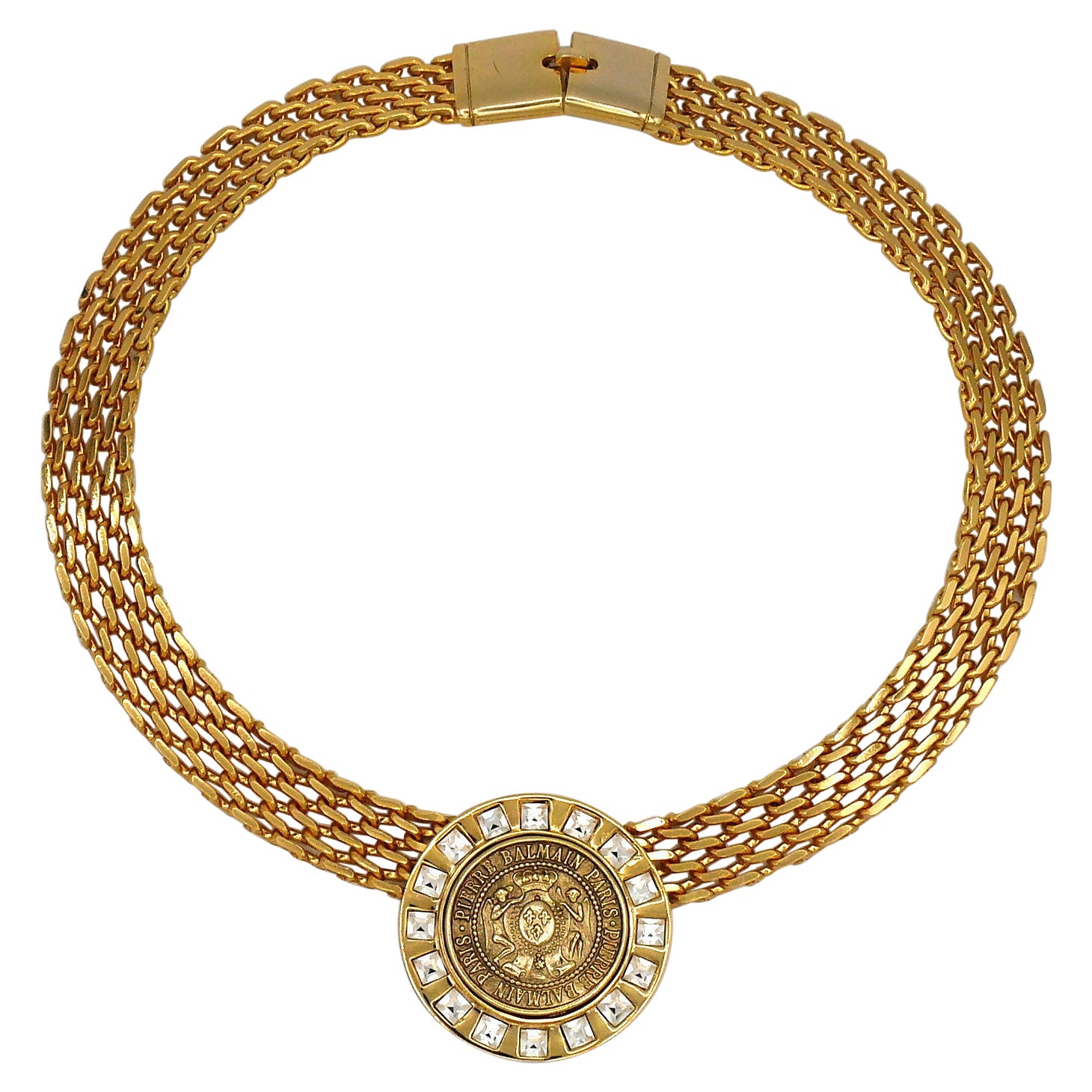 Pierre Balmain Vintage Halskette mit Juwelen und Medaillon-Kreuz und Wappen  im Angebot