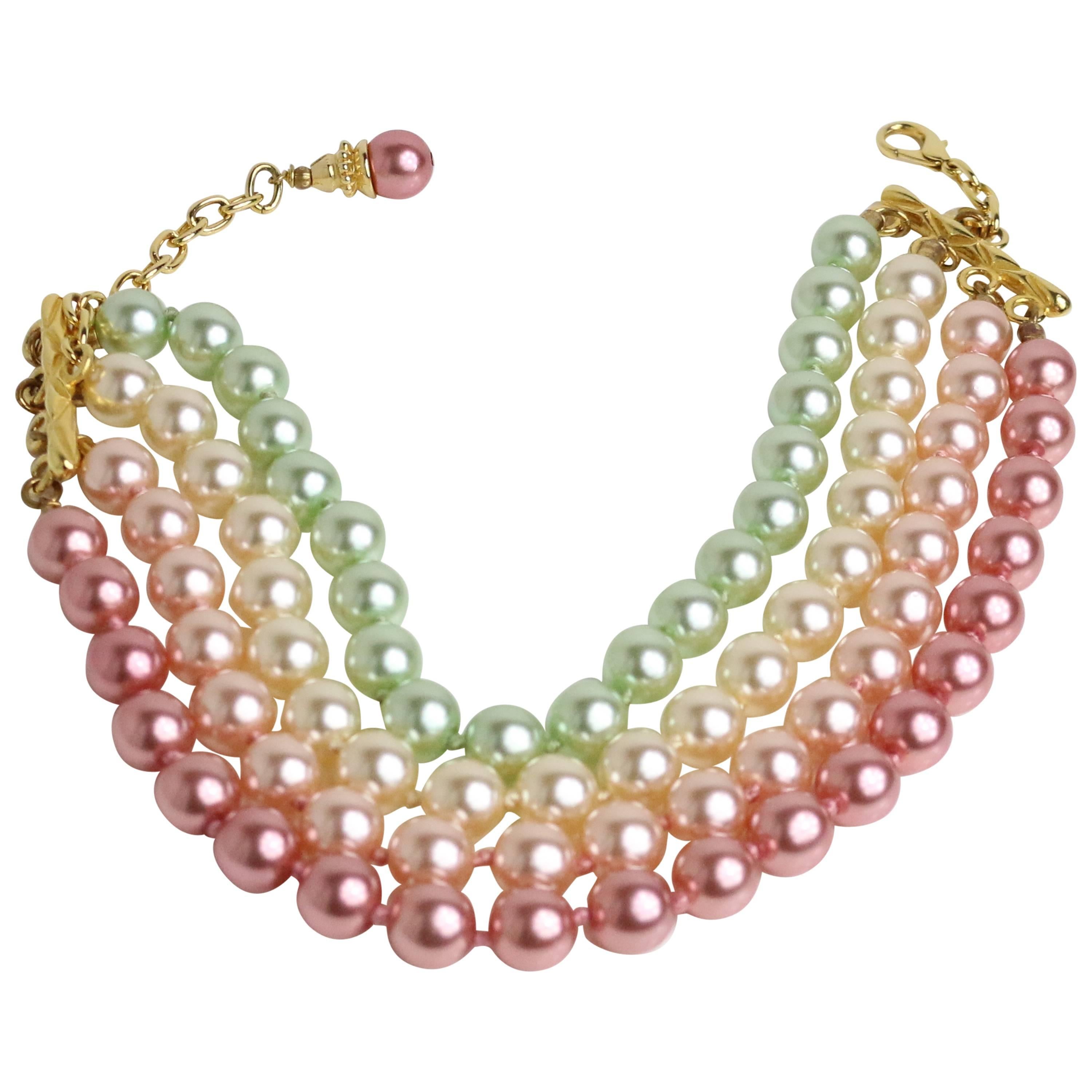 Escada Multi Strand Faux Coloured Pearl Choker Necklace For Sale