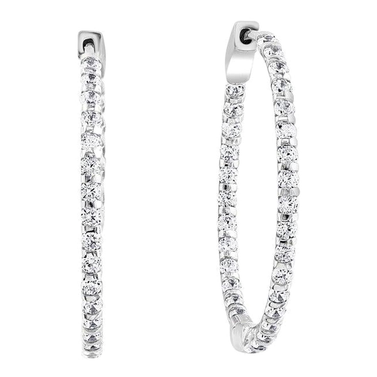 Hot Fashionable Small  1.2 Inch  Sterling Silver & Cubic Zirconia Hoop Earrings For Sale