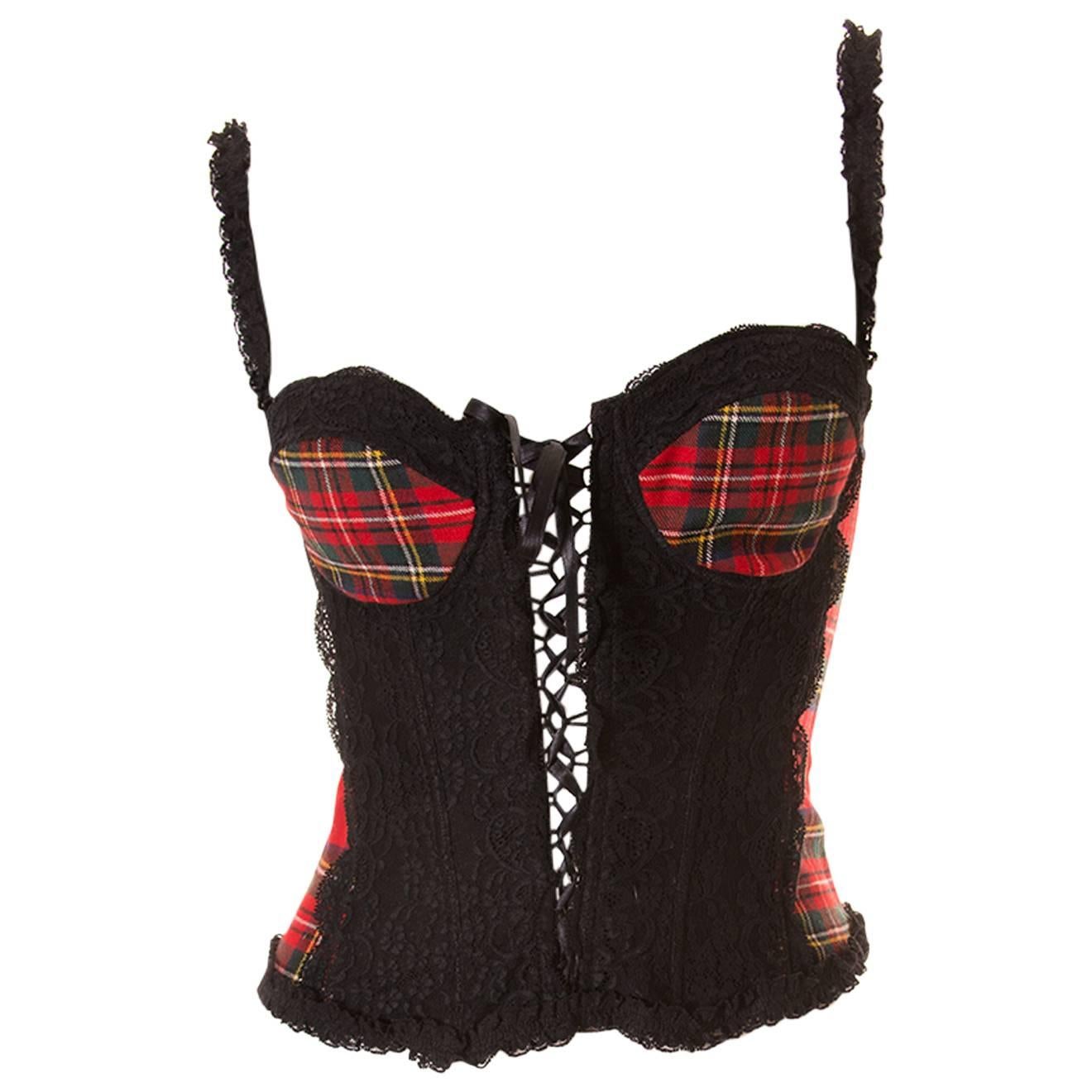Dolce and Gabbana Tartan and Lace Bustier