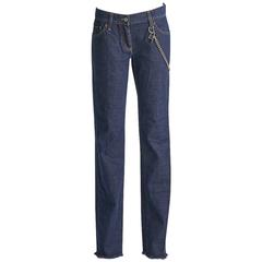 Dolce and Gabbana Straight Leg Denim Jeans with Edgy Chain Detail Size 10