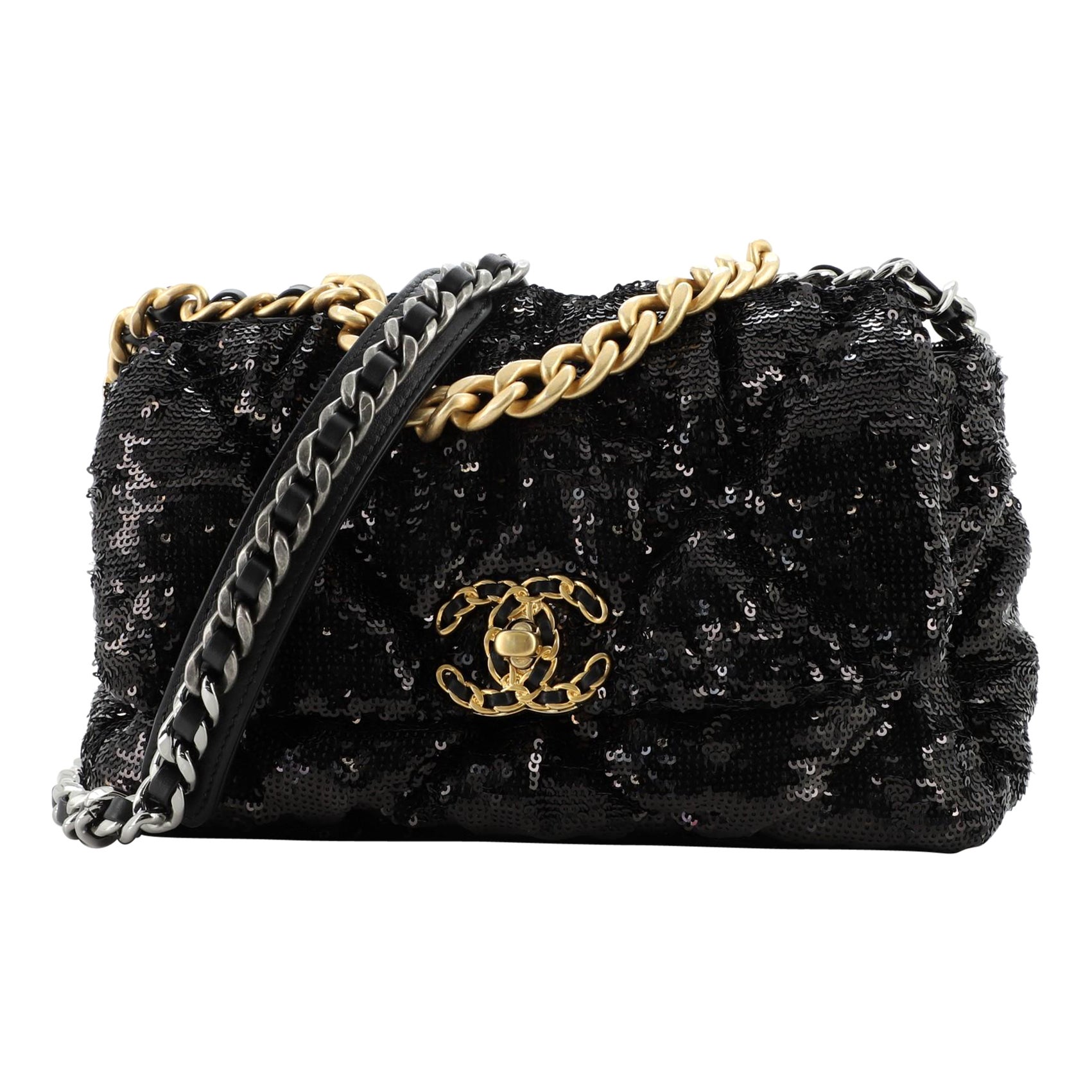 Chanel 19 Flap Bag Quilted Sequins Medium at 1stDibs