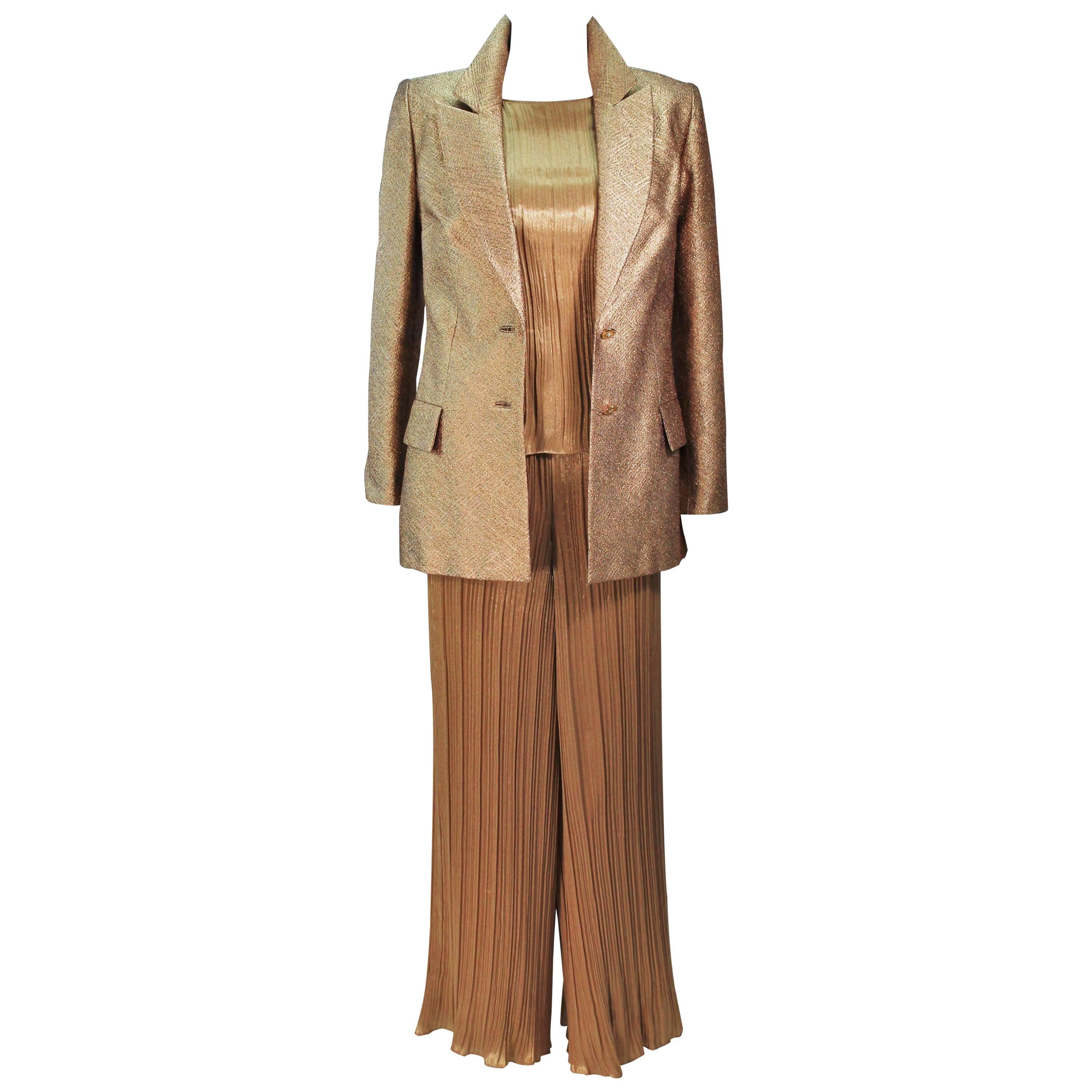 TRAVILLA Gold Metallic Silk Lame Pant Suit Ensemble Size 6 For Sale