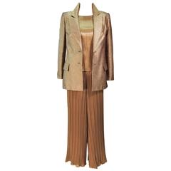 TRAVILLA Gold Metallic Silk Lame Pant Suit Ensemble Size 6 11