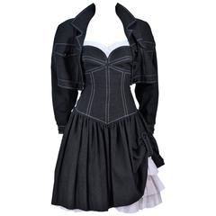 TRAVILLA Black Denim Cocktail Dress with Jacket and White Stitching Size 8 - 10 10