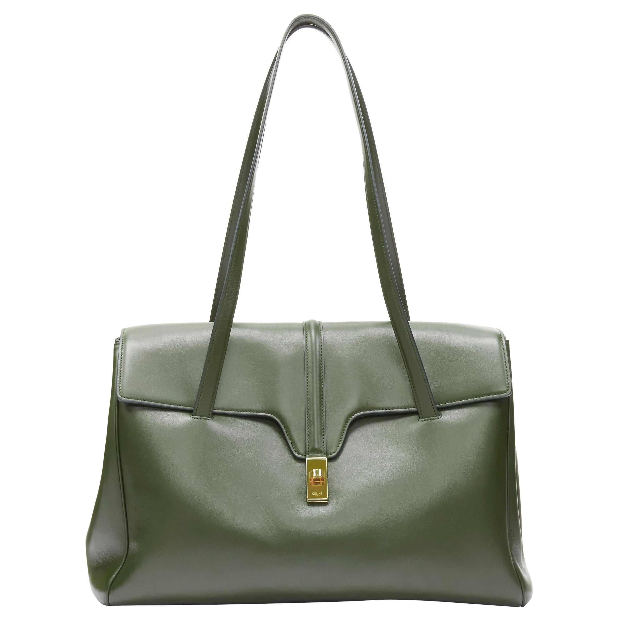 CELINE Hedi Slimane Large Soft 16 bag khaki green smooth calfskin turnlock bag