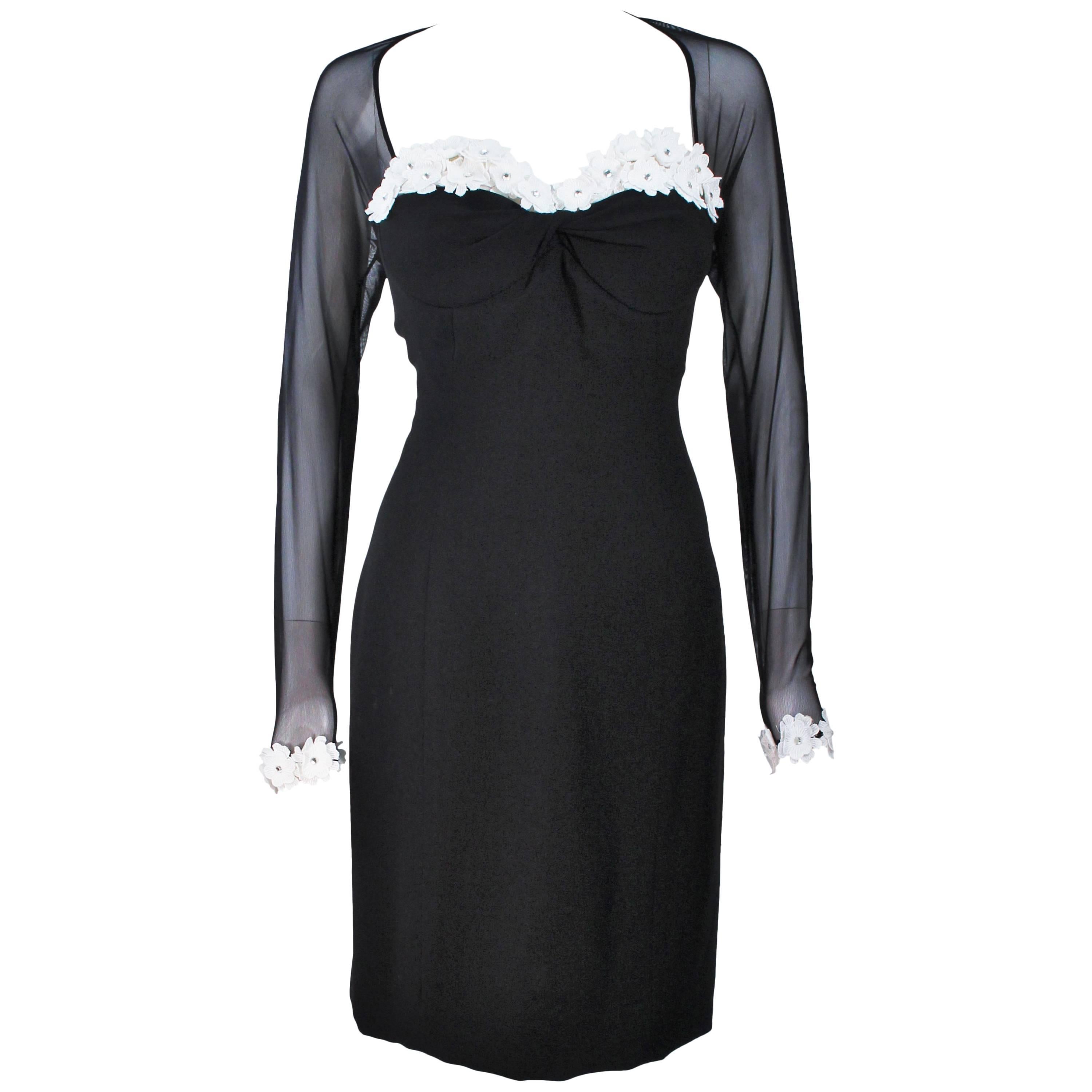 TRAVILLA Stretch Daisy Applique Cocktail Dress with Sheer Size 6-8 For Sale