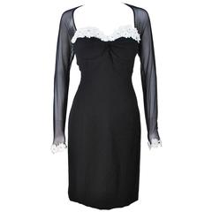 TRAVILLA Stretch Daisy Applique Cocktail Dress with Sheer Size 6-8 7
