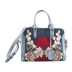 Alexander McQueen Padlock Zip Around Tote Embroidered Denim with Leather Small 