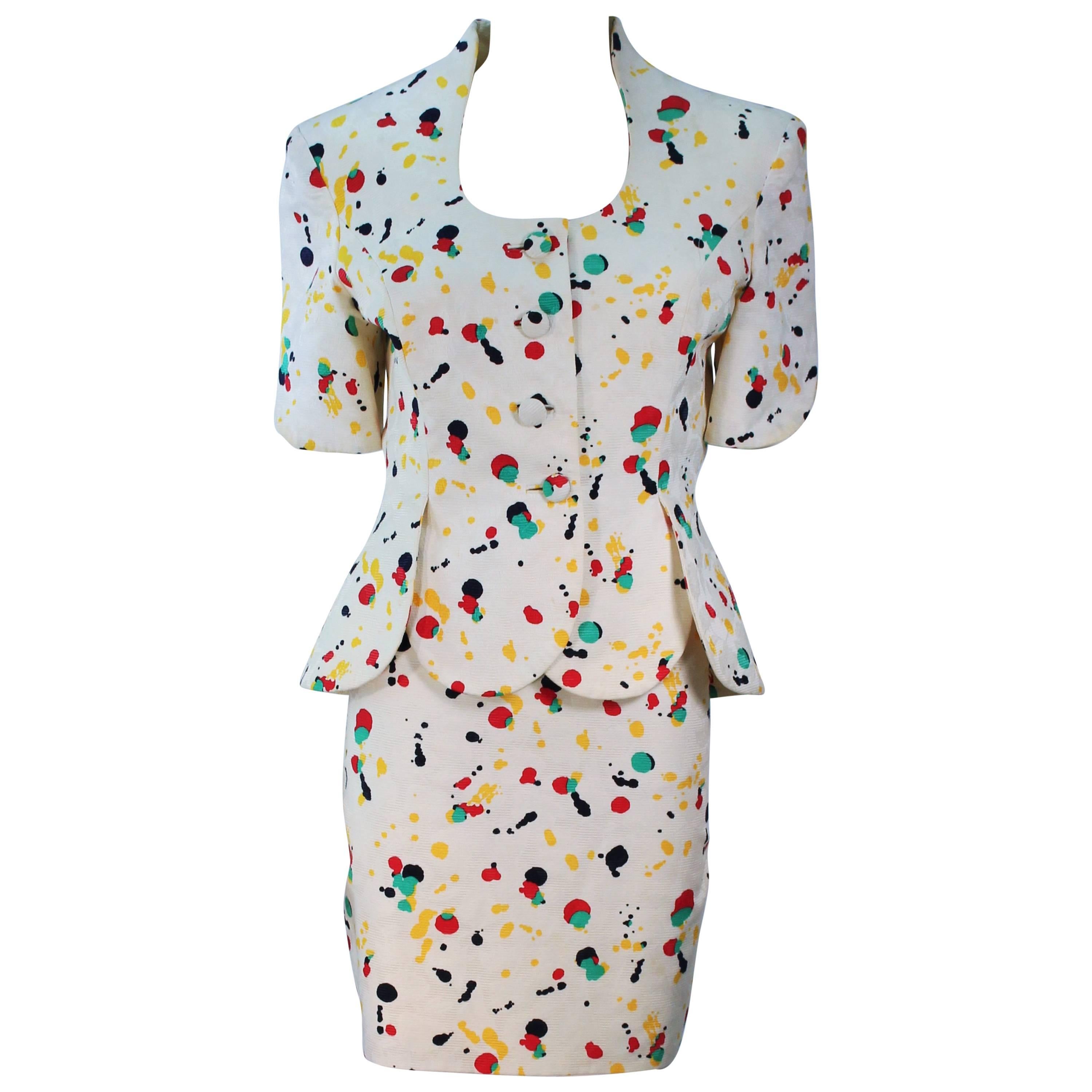 TRAVILLA Color Pop Paint Splatter Floral Skirt Suit Size 6 For Sale