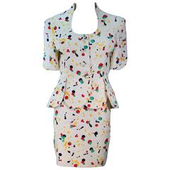 TRAVILLA Color Pop Paint Splatter Floral Skirt Suit Size 6 3