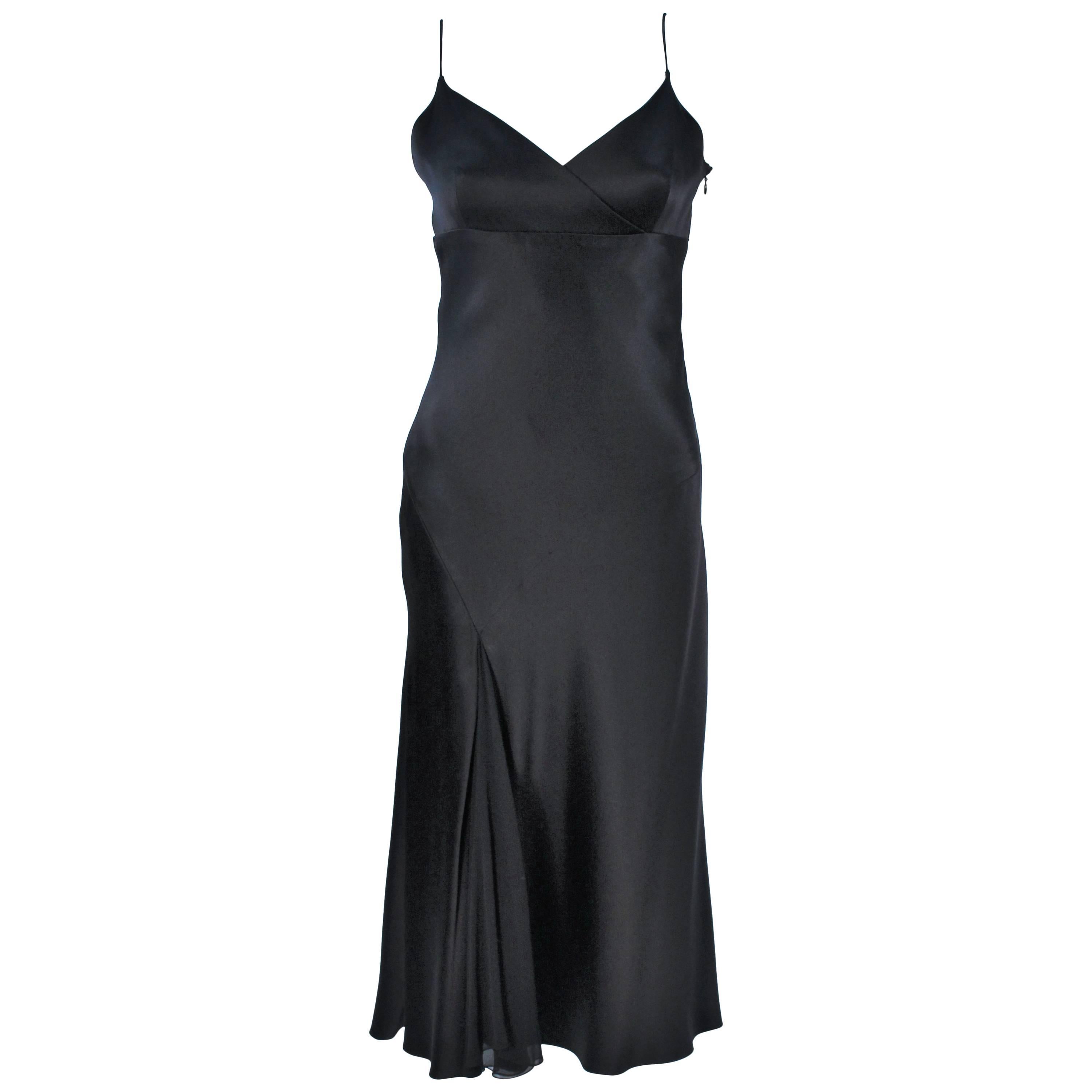MONIQUE LHUILLER Black Silk Bias Cut Dress Size 12 For Sale