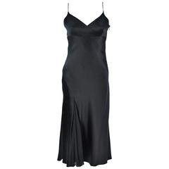 MONIQUE LHUILLER Black Silk Bias Cut Dress Size 12 12
