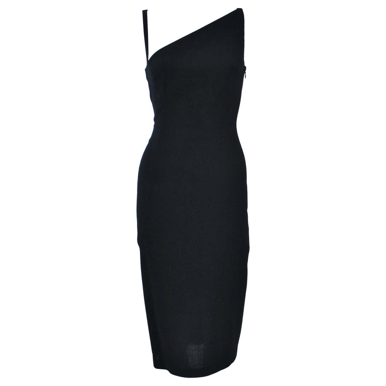JOHN GALLIANO Black Asymmetrical Cocktail Dress Size 6 at 1stDibs