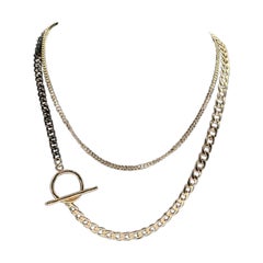 Used Palm Springs - 18k Gold Plaquette - Double Noir Link Patchwork Necklaces