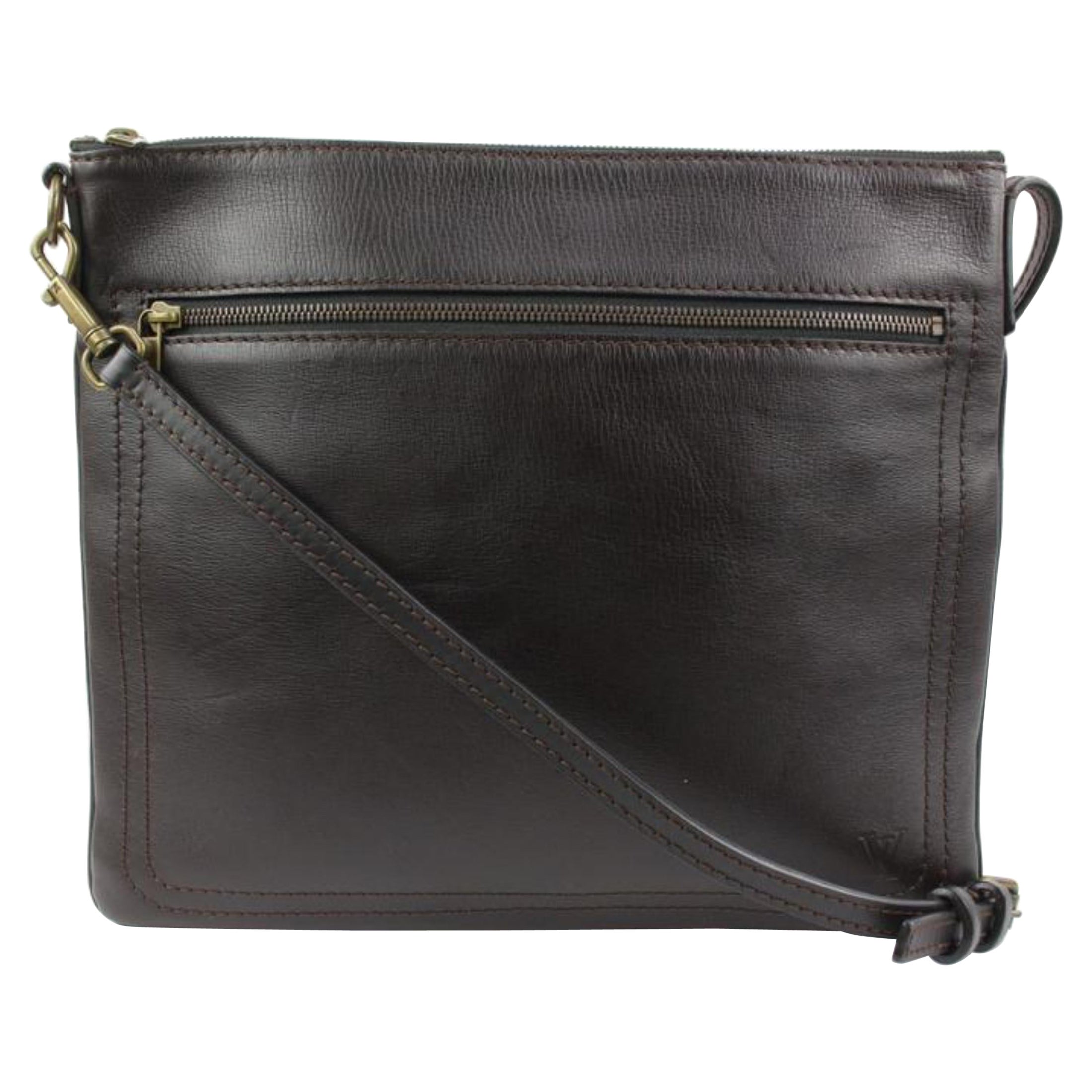 Louis Vuitton Large Dark Brown Utah Leather Sac Plat Messenger Bag 16lv216s For Sale