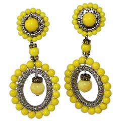Francoise Montague Yellow Glass Bead Clip Earrings 5