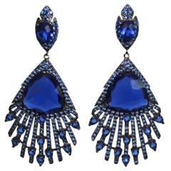 Blue Crystal and Cubic Zirconia Peacock Earrings 1