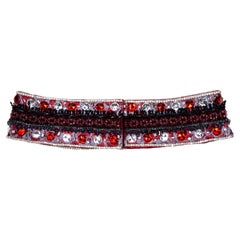 Vintage Dolce & Gabbana red silk and lace crystal embellished belt, fw 1999